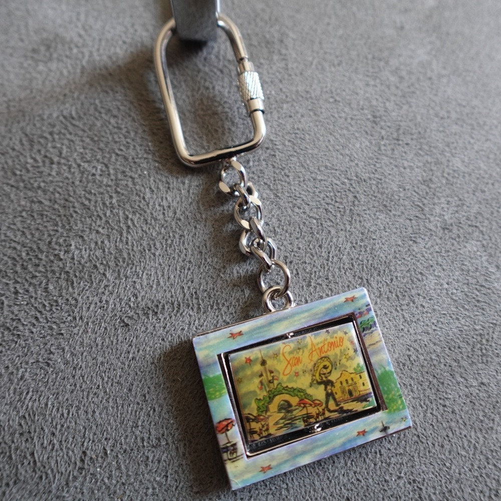San Antonio Texas Keychain Enamel Spinner Alamo River Rte 66 Destination Travel